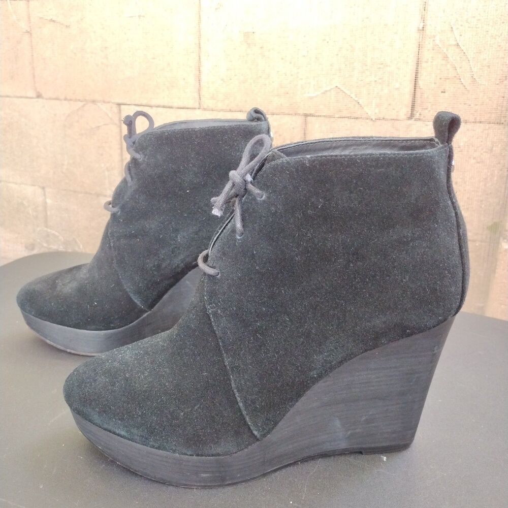 Michael Michael Kors Womens Pierce Lace Up Wedge Bootie Size 8.5 Black Suede